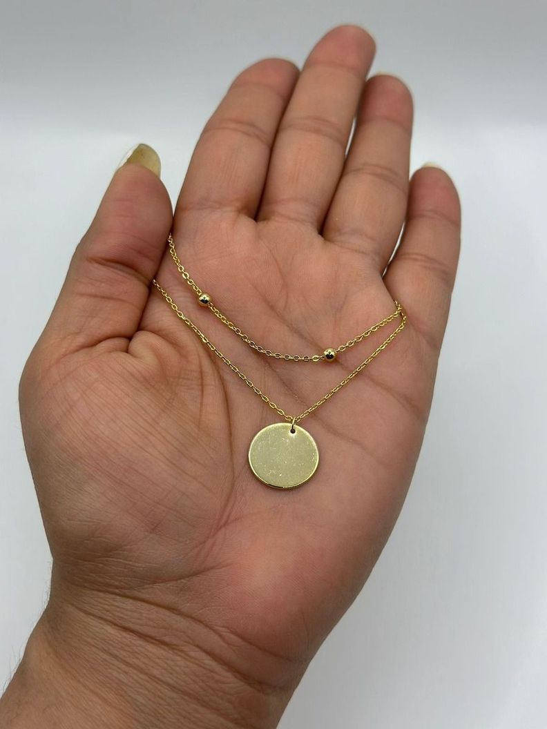 Collar Cadena Doble Pelotitas Bolitas Plata Baño Oro-1