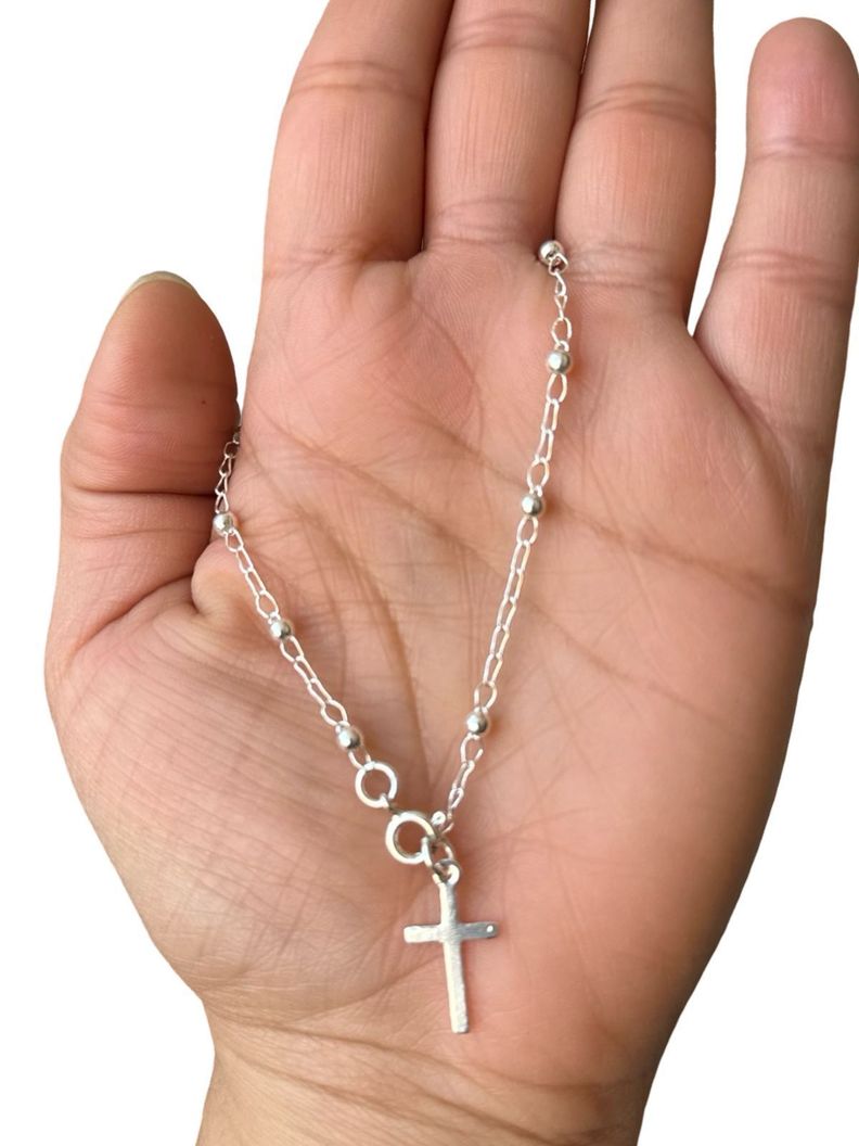 Pulsera Denario Rosario Cruz Plata-2