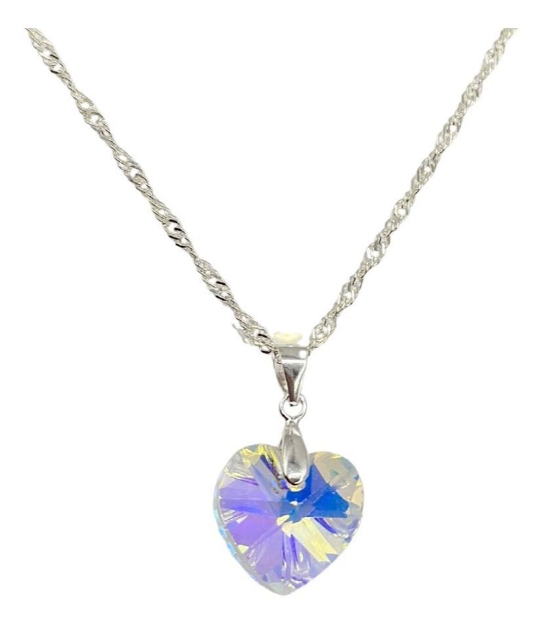 Collar Corazón Swarovski Cadena Veneciana Plata 925-0
