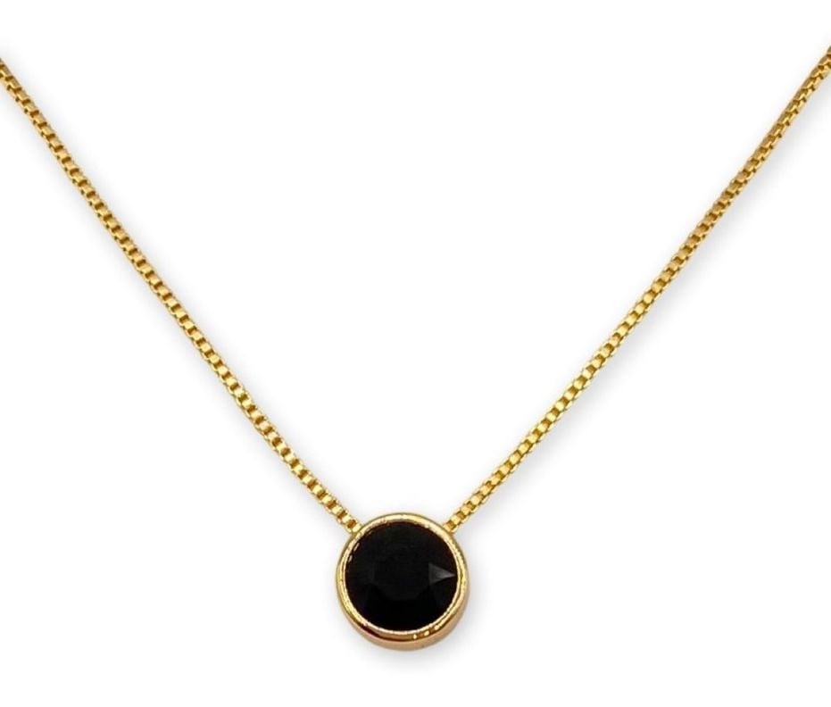 Collar Punto De Luz Piedra Ónix Baño Oro-1
