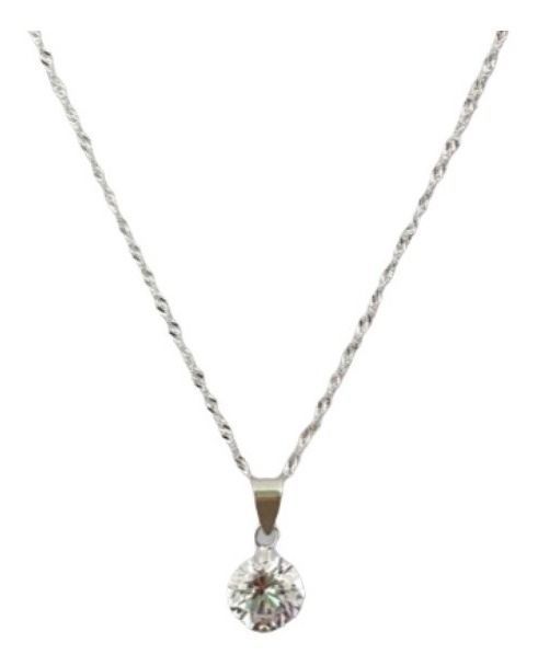 Collar Punto De Luz Circón Suizo Plata Italiana Ley 925 50cm-0