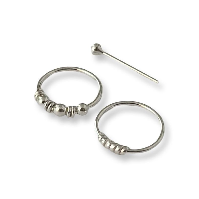 Pack 3 Piercing Nariz Bolita Envejecido Plata Fina + Caja-0
