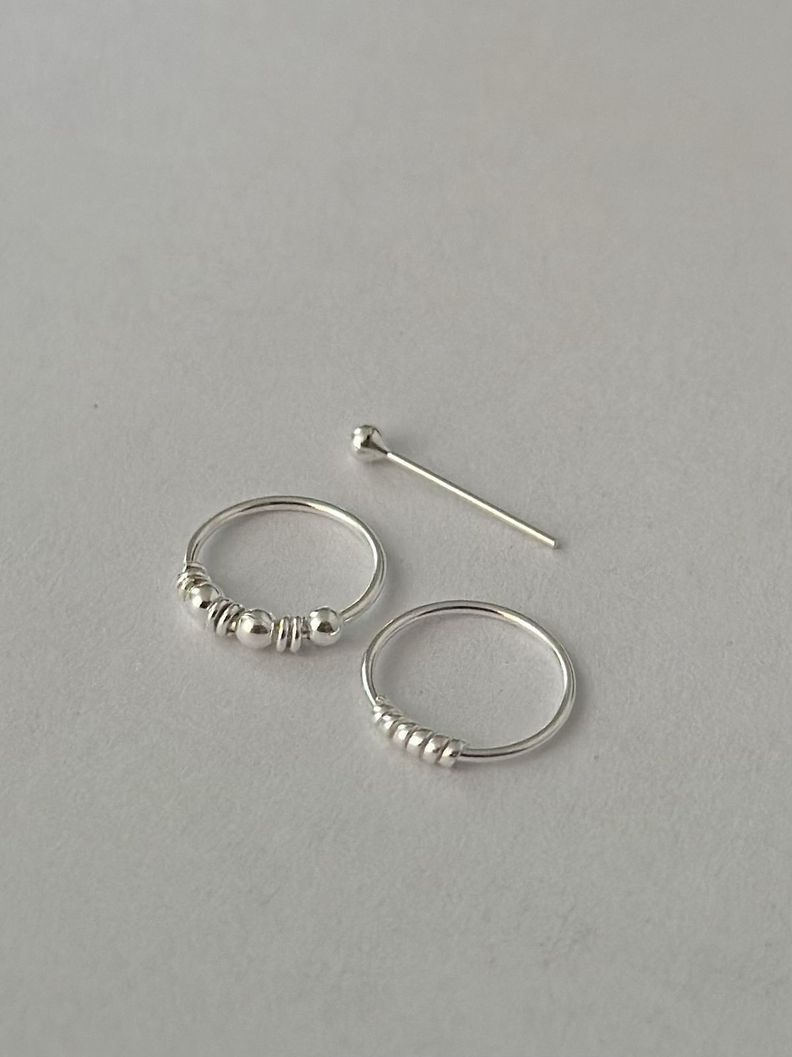 Pack 3 Piercing Nariz Bolita Envejecido Plata Fina + Caja-2