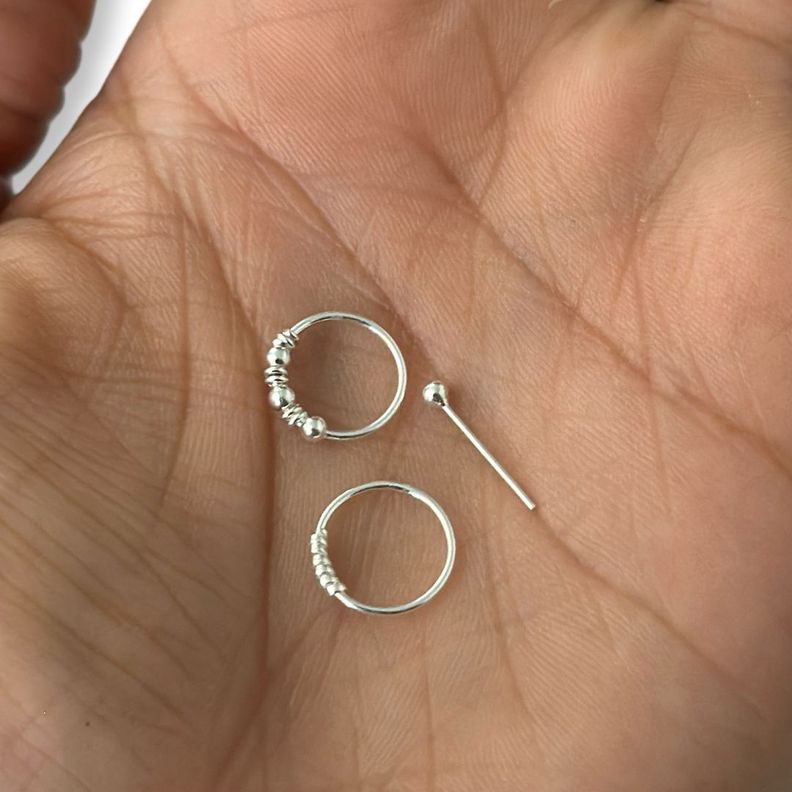 Pack 3 Piercing Nariz Bolita Envejecido Plata Fina + Caja-3