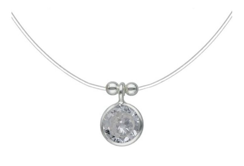 Collar Punto Luz Invisible Nylon 45 Cm Plata Italiana 925-0