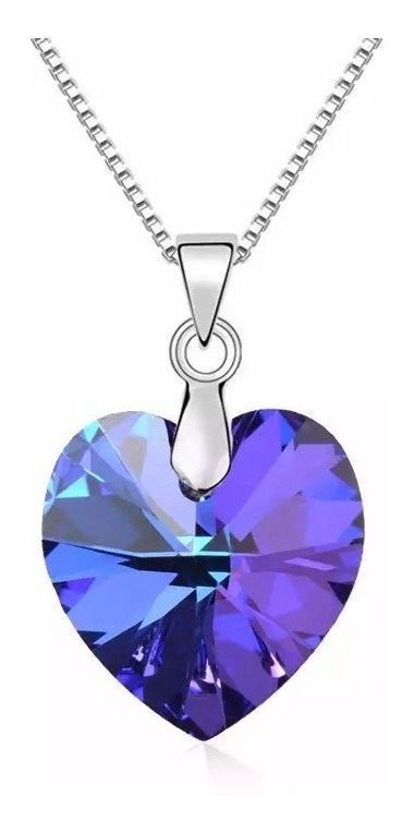 Collar Colgante Corazón Cristal Swarovski Azul Plata 925-0