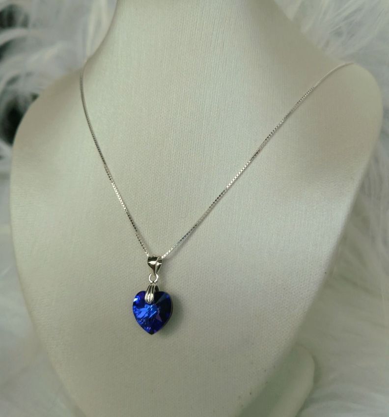 Collar Colgante Corazón Cristal Swarovski Azul Plata 925-2