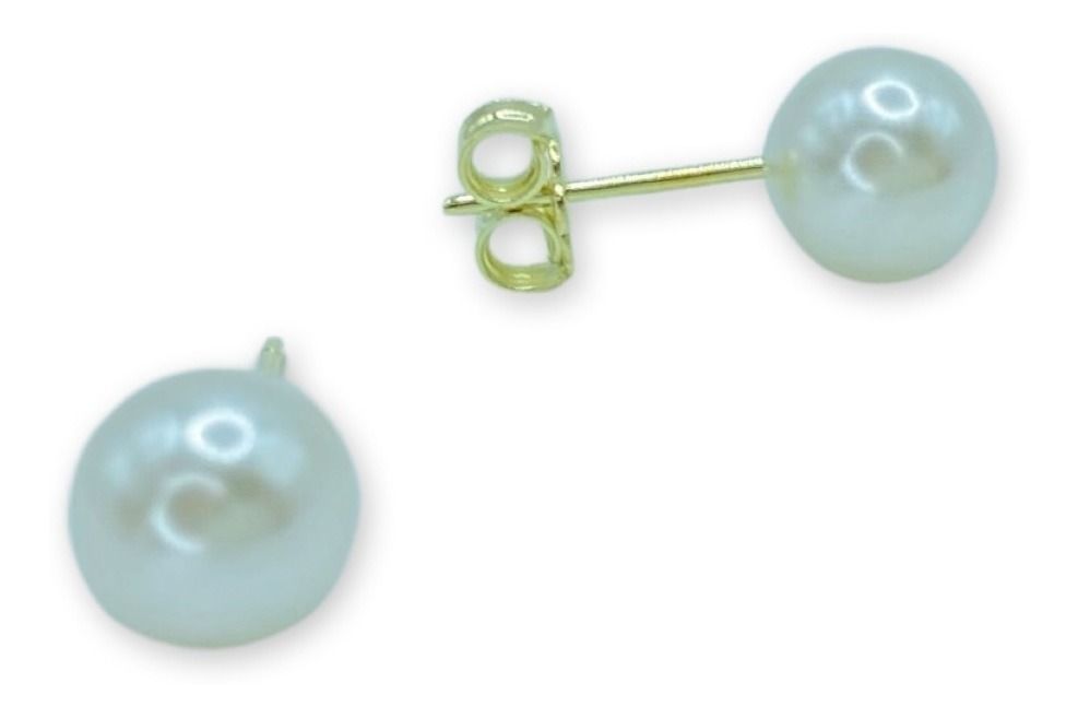 Aros Perla Blanca 6 Mm Enchapado Oro -0