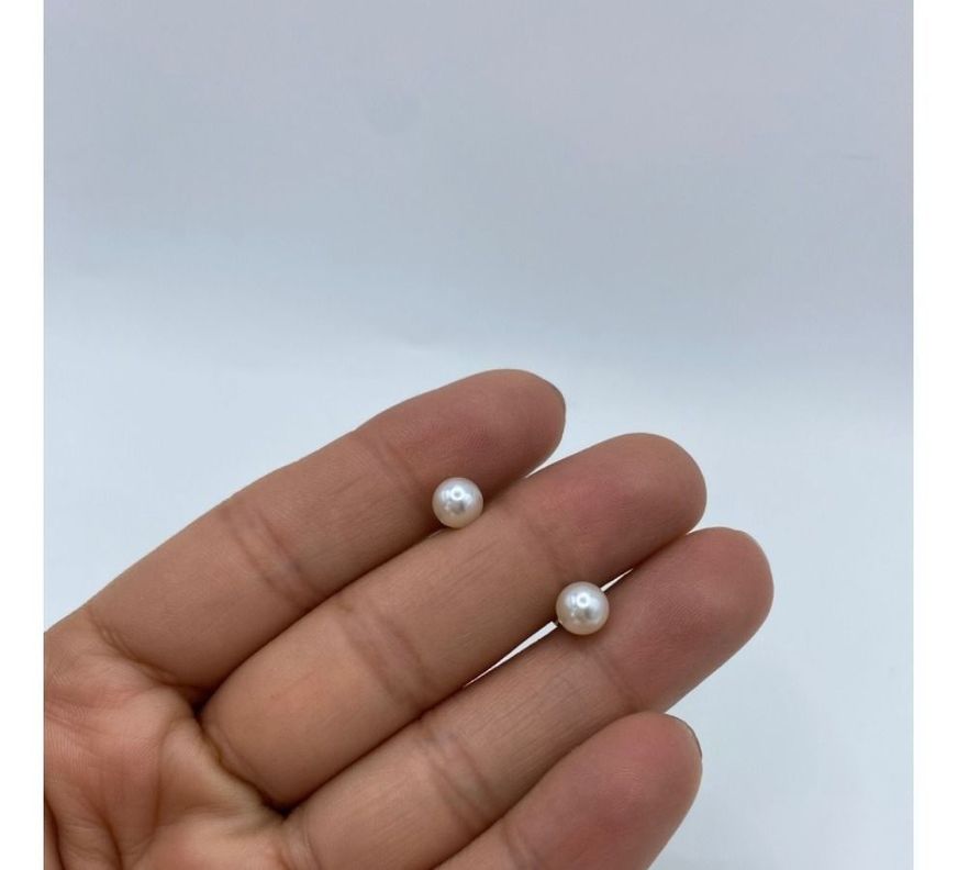 Aros Perla Blanca 6 Mm Enchapado Oro -1