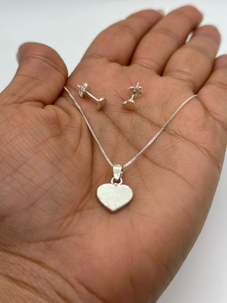 Conjunto Collar Aros Corazon Plata-1