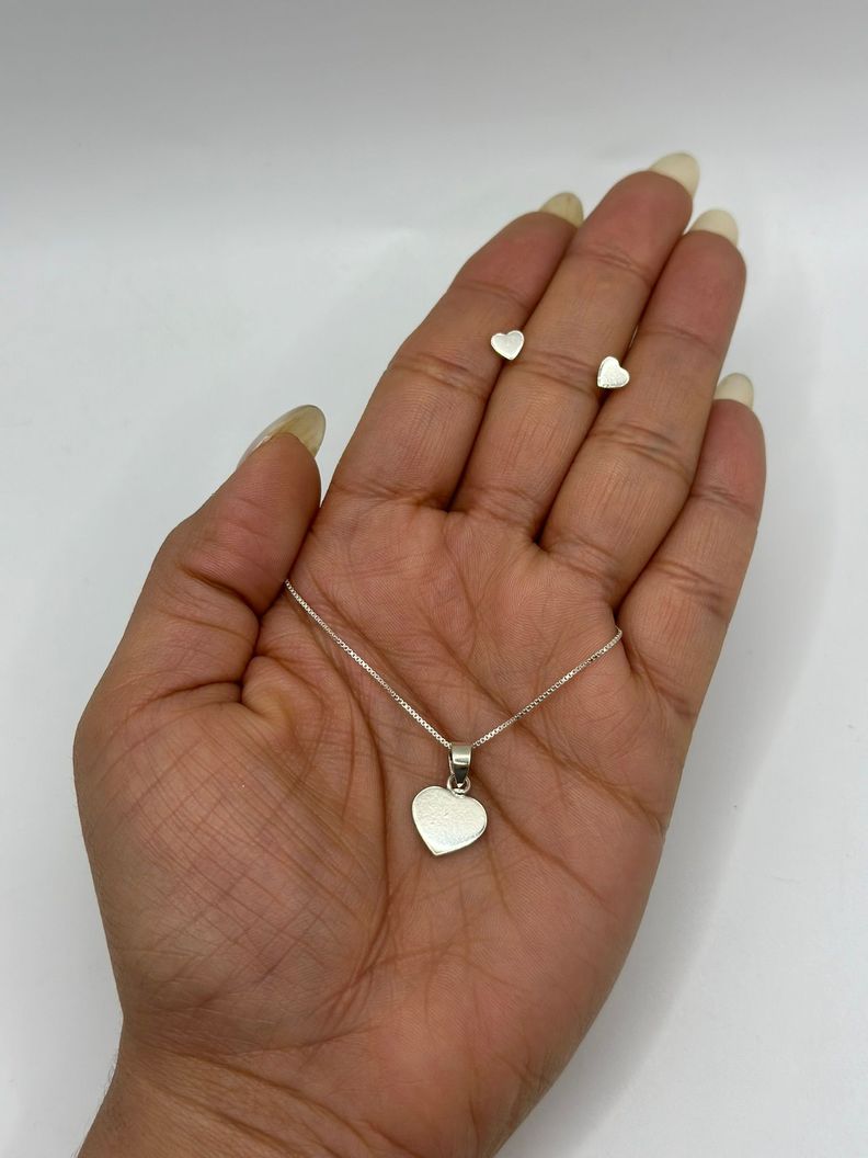 Conjunto Collar Aros Corazon Plata-2