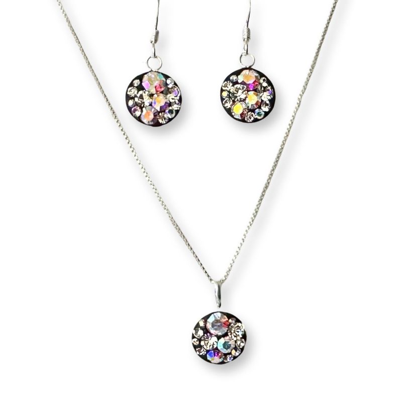 Conjunto Collar Dije Aros Cristales Plata-0
