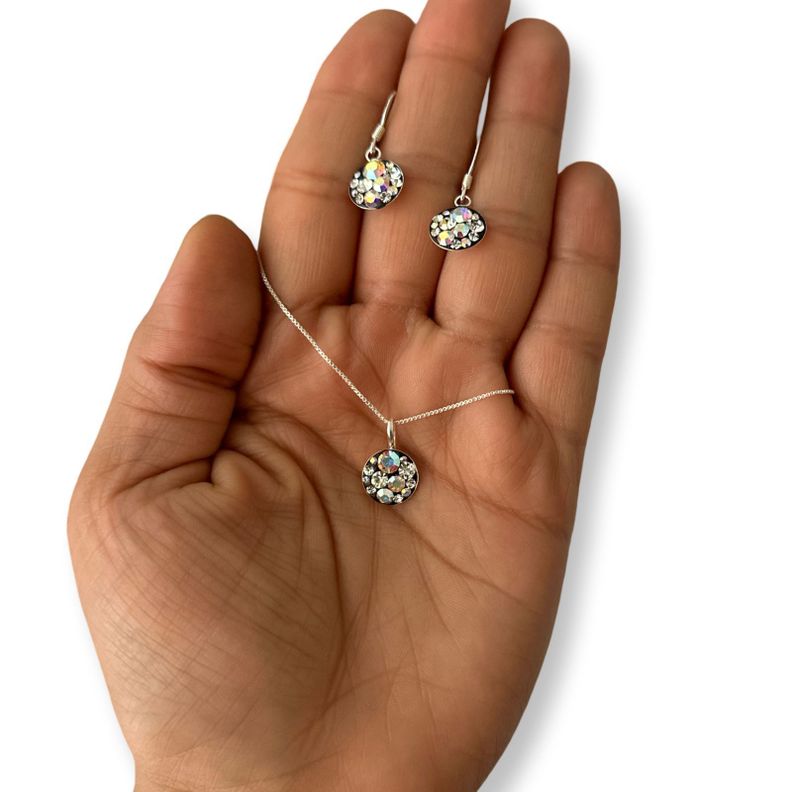 Conjunto Collar Dije Aros Cristales Plata-1