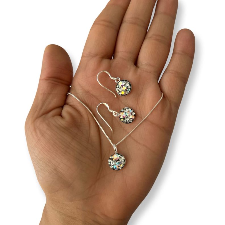 Conjunto Collar Dije Aros Cristales Plata-2