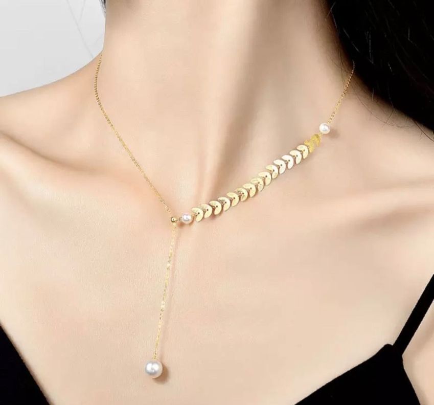 Collar Perlas Hojitas Juvenil Plata S925 Baño Oro -1