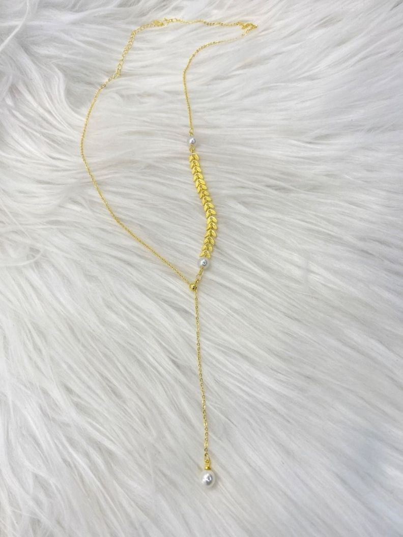 Collar Perlas Hojitas Juvenil Plata S925 Baño Oro -2