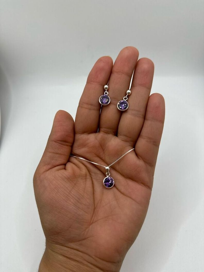Conjunto Punto Luz Morado Plata-1