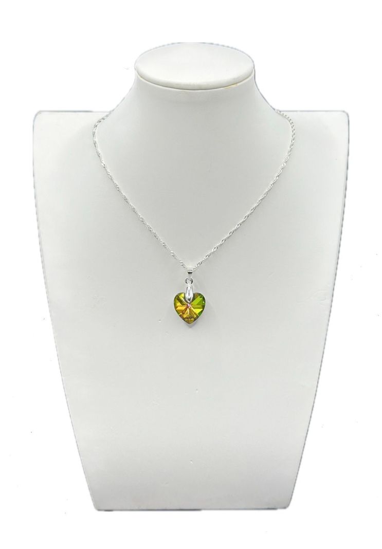 Collar Corazon Cristal Tornasol colores Plata-0