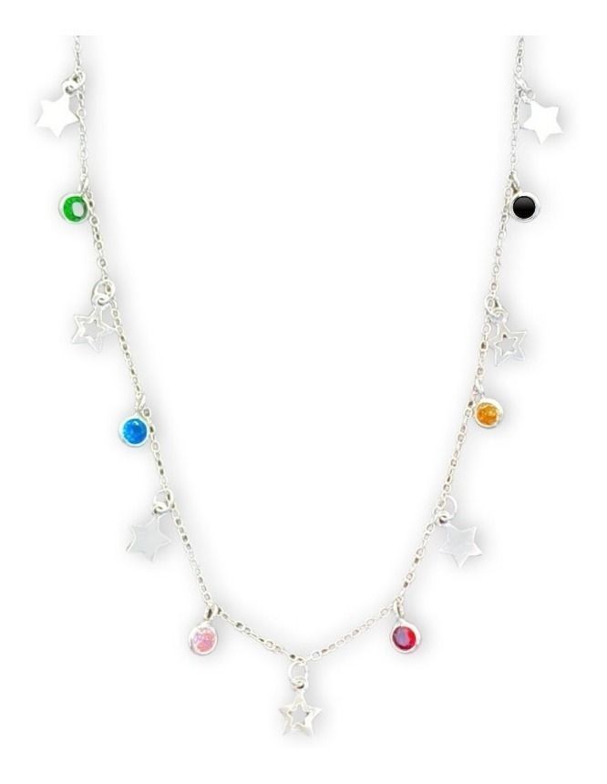 Collar Estrellas Colores Colgantes Plata Ley 925 -0