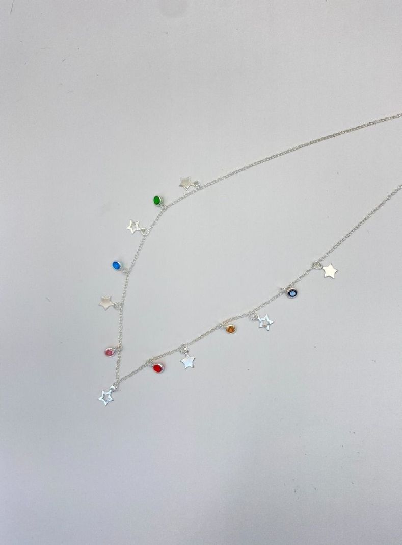Collar Estrellas Colores Colgantes Plata Ley 925 -1