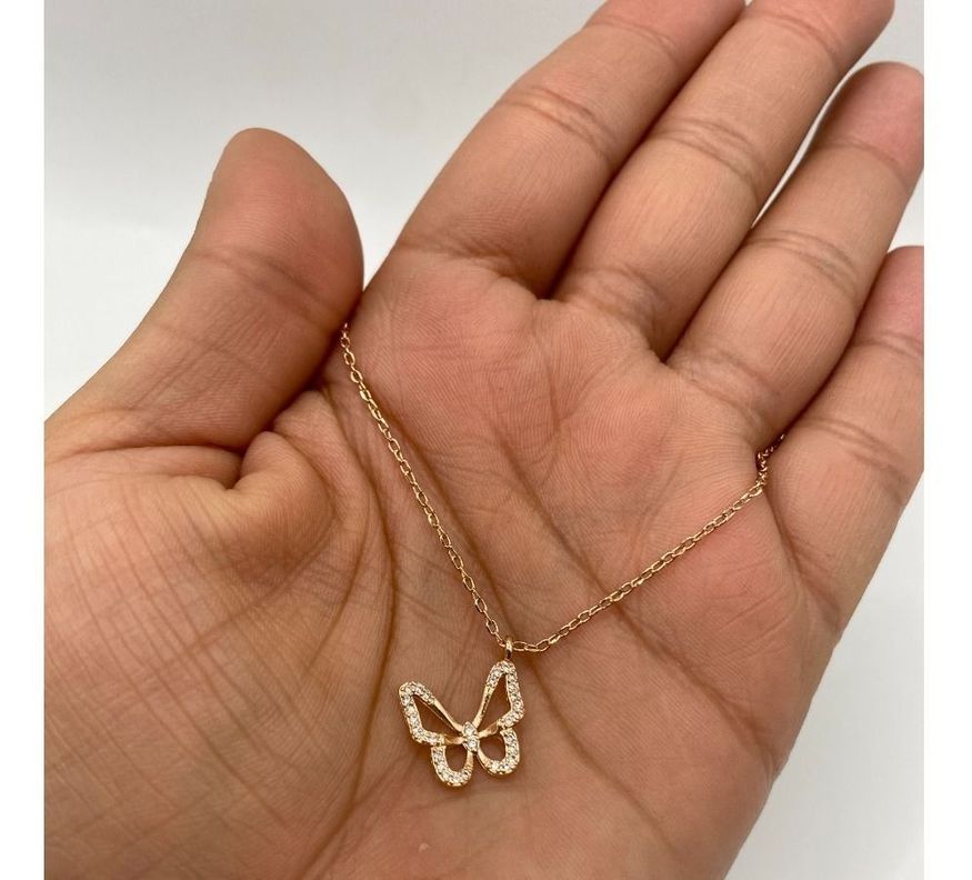 Collar Dama Mariposa Circones Plata S925 Baño Oro Rosado-1