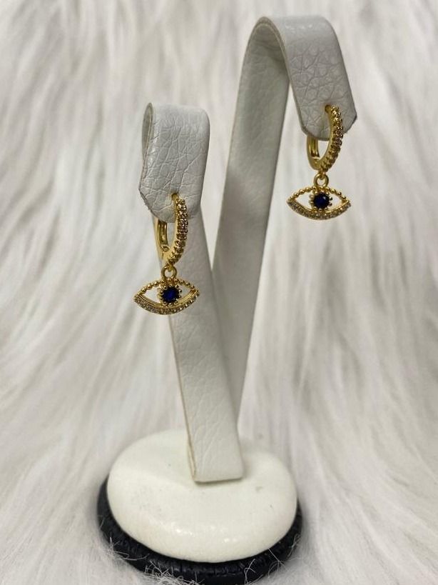 Aros Argolla Ojo Turco Colgante Circones Plata S925 Baño Oro-3