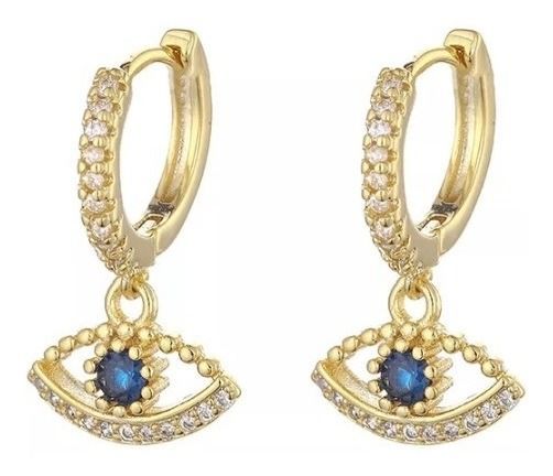 Aros Argolla Ojo Turco Colgante Circones Plata S925 Baño Oro-0