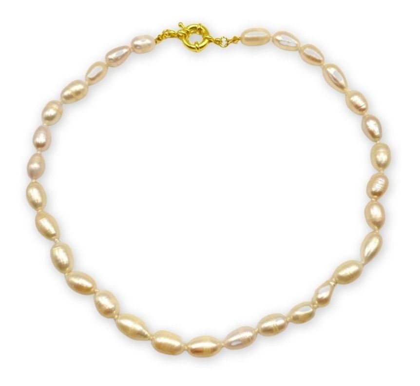 Collar Perlas Río Broche Timón Enchapado En Oro 40cm-0