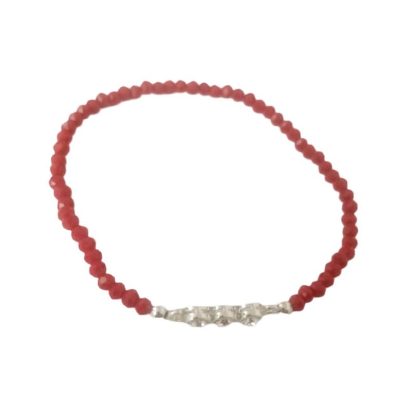 Pulsera Cristales Rojos Circon Plata Fina-0