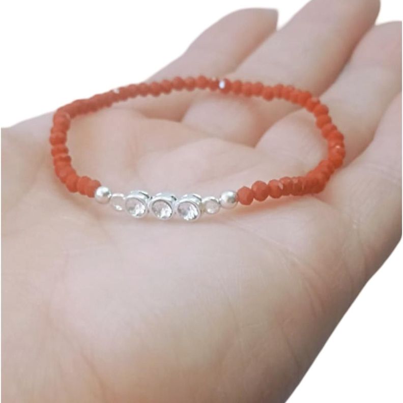 Pulsera Cristales Rojos Circon Plata Fina-1