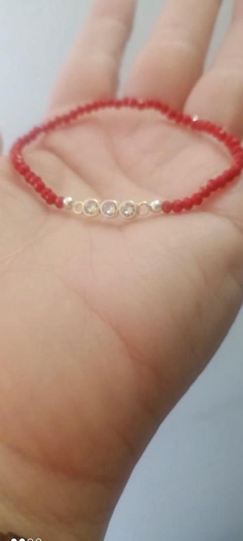 Pulsera Cristales Rojos Circon Plata Fina-2