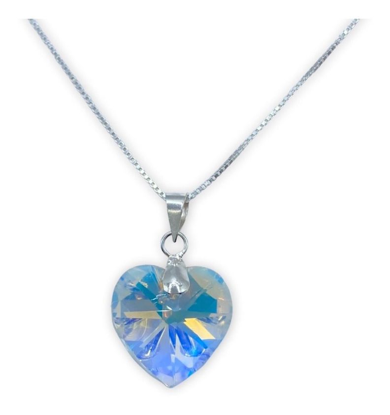Collar Corazón Cristal Tornasol Plata-0