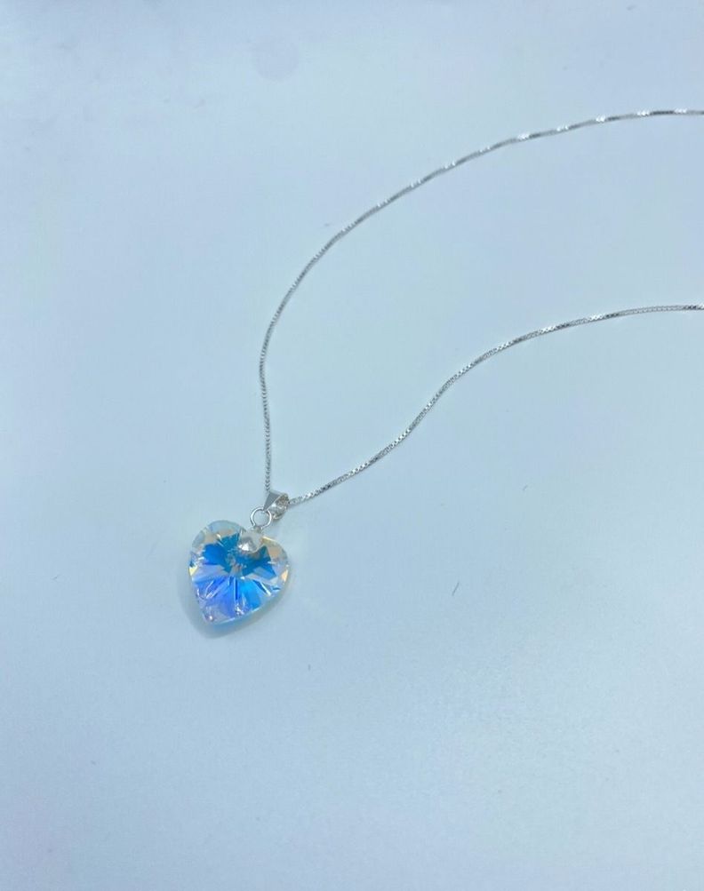 Collar Corazón Cristal Tornasol Plata-2