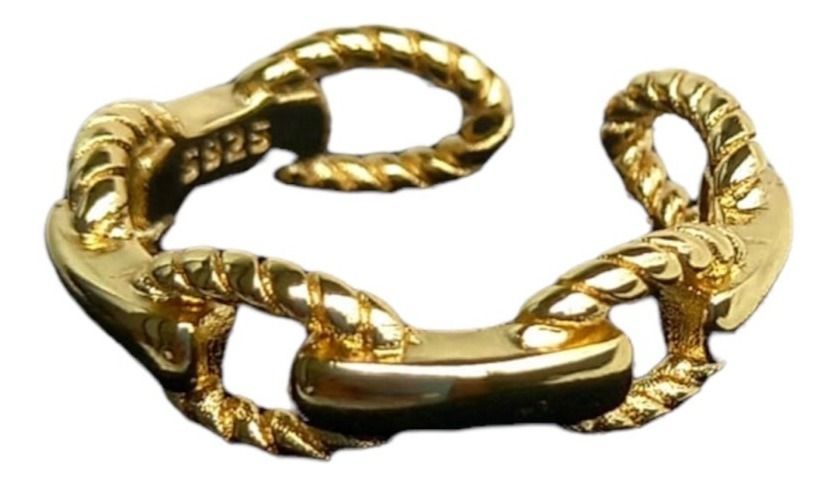 Anillo Ajustable Modelo Cadena Plata Baño En Oro-0