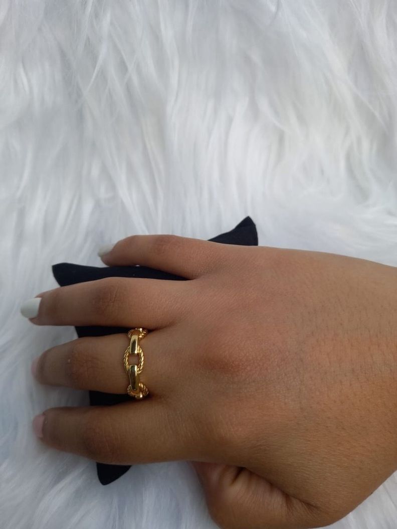 Anillo Ajustable Modelo Cadena Plata Baño En Oro-1