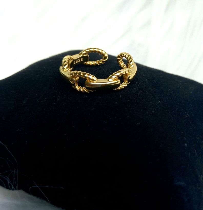 Anillo Ajustable Modelo Cadena Plata Baño En Oro-2