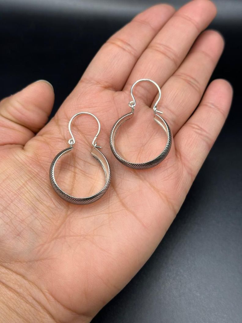 Aros Argolla Dama Gruesas Modelo Bote Facetado Plata 925 mas caja de regalo-2