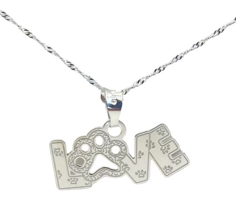Collar Love Patita Perro Gato Plata Ley 925 Mas Estuche-0