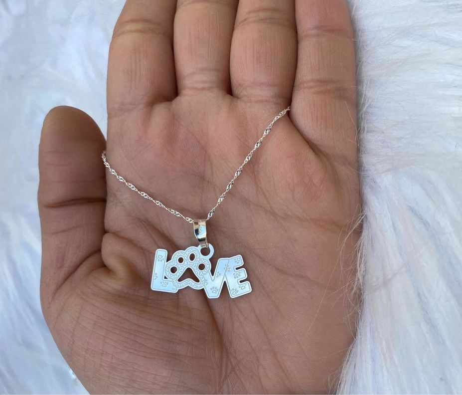 Collar Love Patita Perro Gato Plata Ley 925 Mas Estuche-1