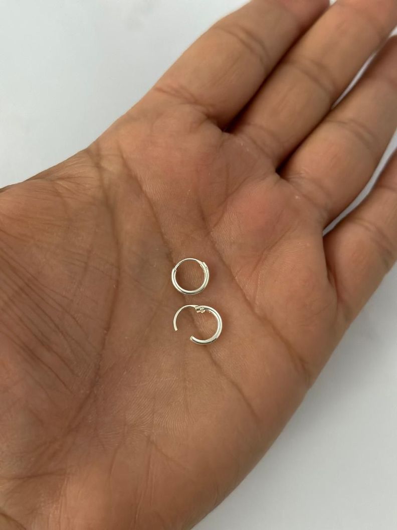 Aros Argolla Piercing Pequeños Lisos 8 Mm Plata Italiana 925-3