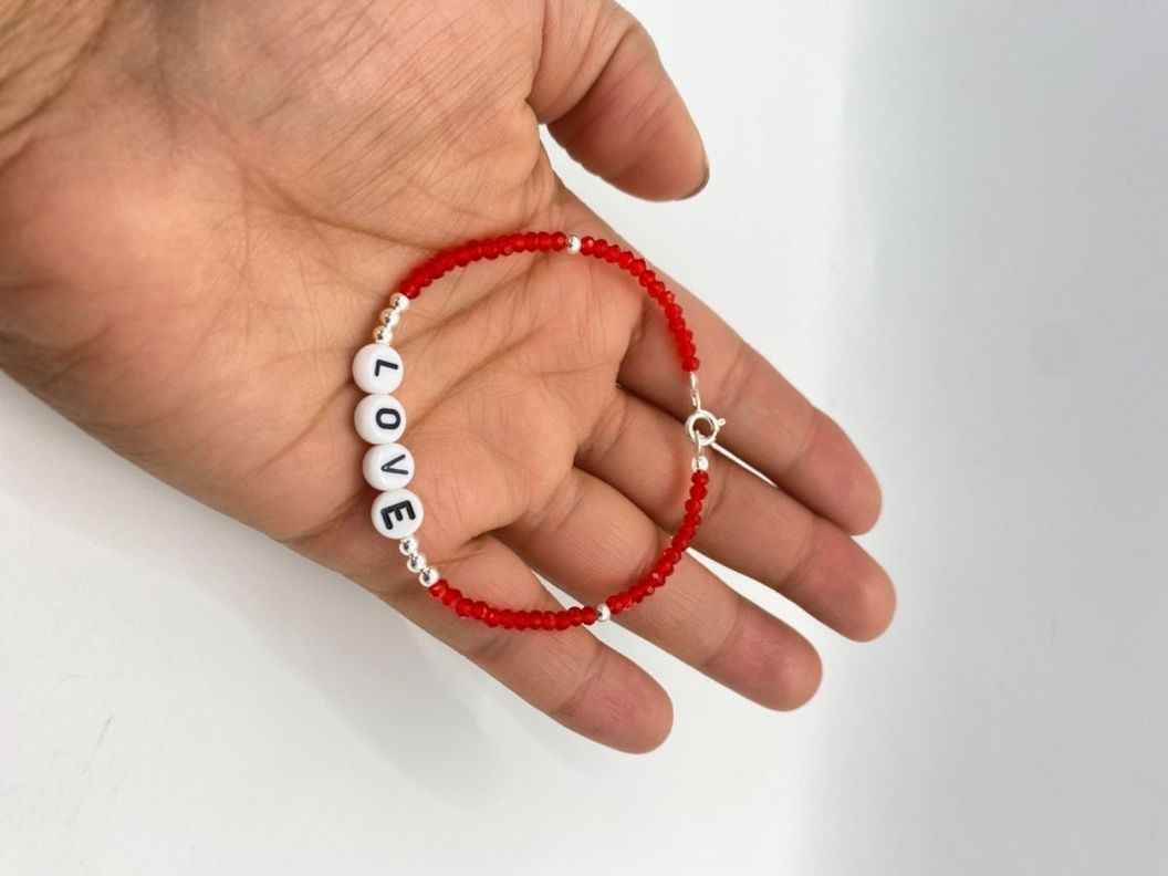 Pulsera Love Cristales Rojos Plata -1