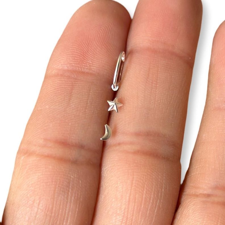 Pack 3 Piercing Nariz Estrella Luna Corazon Plata Mas Caja-1