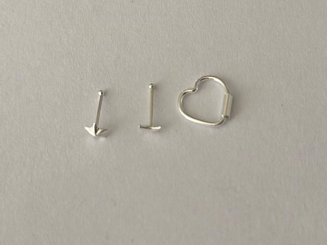 Pack 3 Piercing Nariz Estrella Luna Corazon Plata Mas Caja-3