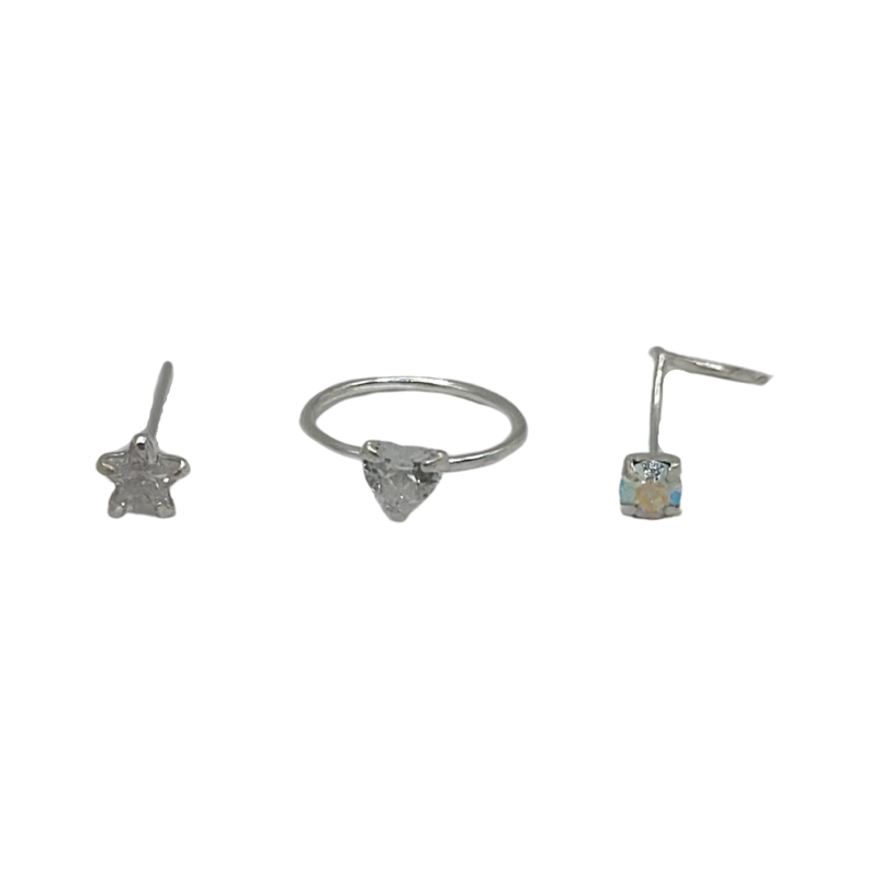 Pack Piercing Corazon Estrella Punto Circon Plata-0