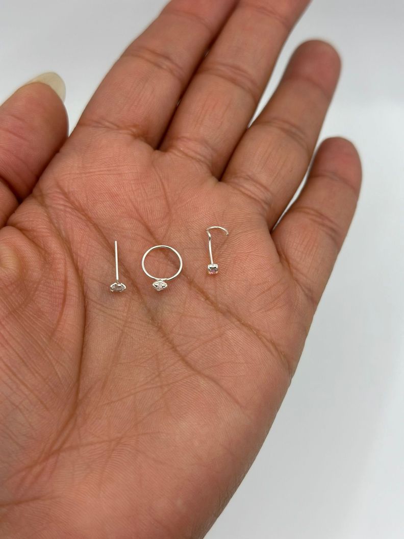 Pack Piercing Corazon Estrella Punto Circon Plata-1