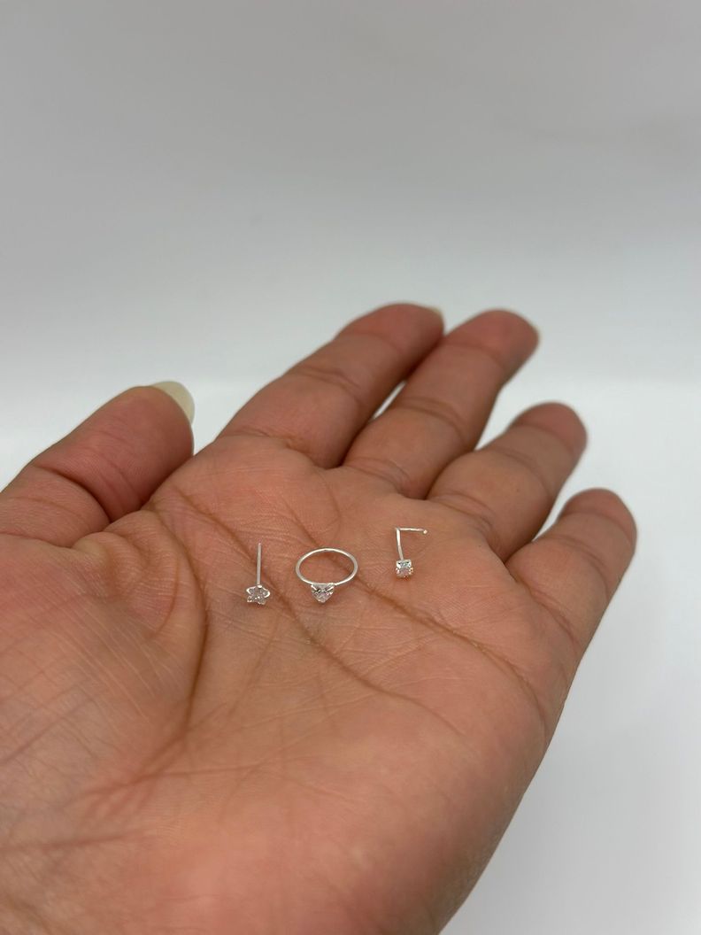 Pack Piercing Corazon Estrella Punto Circon Plata-2