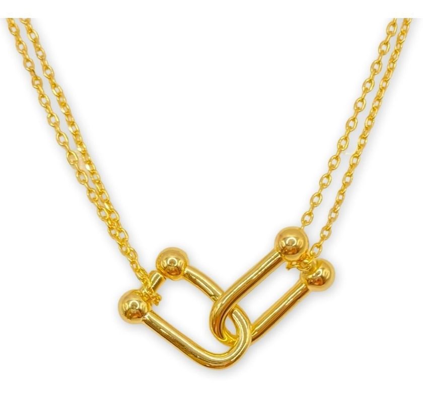 Collar Cadena U Juvenil Elegante Plata S925 Baño Oro-0