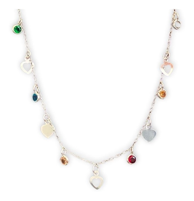 Collar Cadena Corazones Circones Plata-0