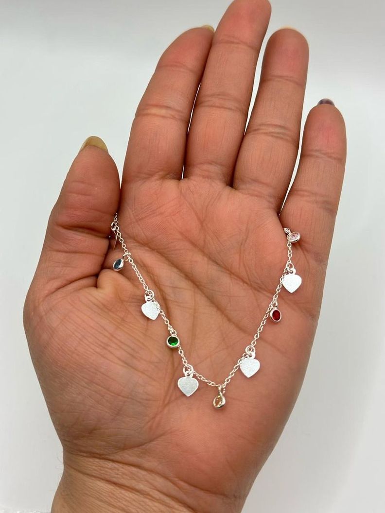 Collar Cadena Corazones Circones Plata-1