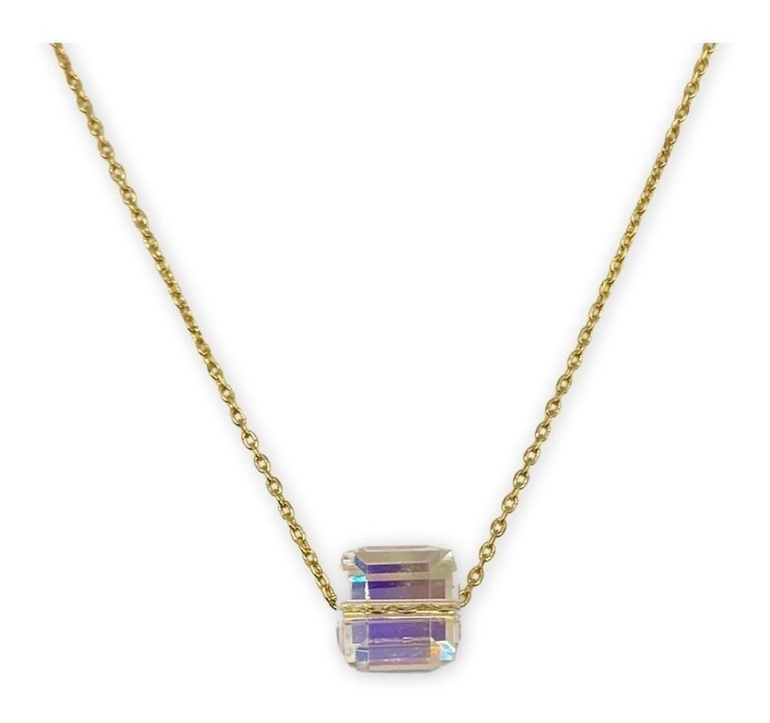 Collar Punto Luz Cubo Cristal tornasol Baño Oro-0